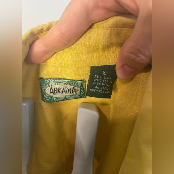 Arcadia Linen blend Men's Yellow Button-Up Shirt Size XL - Picture 3 of 7